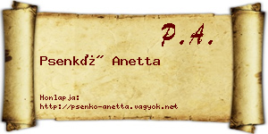Psenkó Anetta névjegykártya
